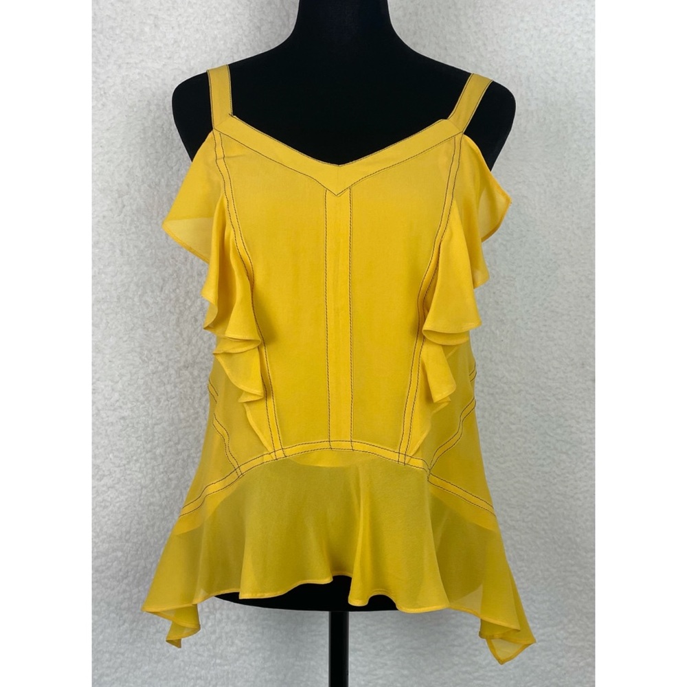 DEREK LAM • Yellow Silk Ruffle Button-Strap Tank Top, 0 - Picture 2 of 13